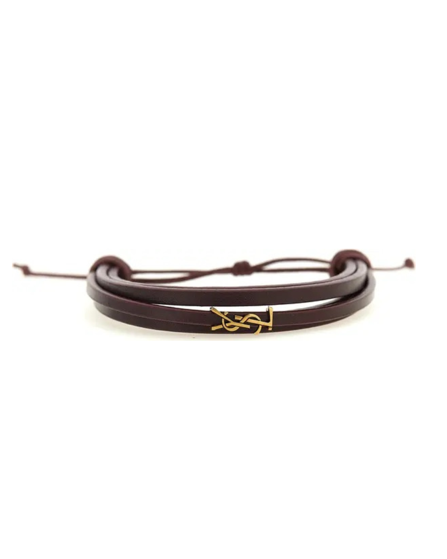 Saint Laurent Bordeaux Leather Bracelet